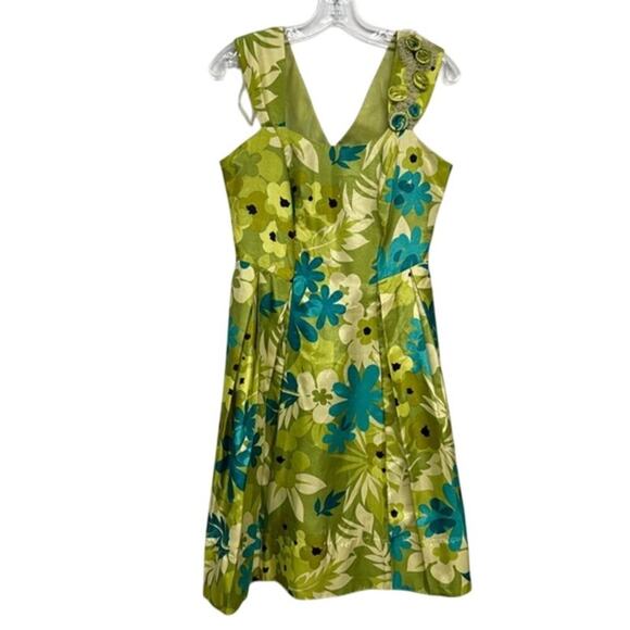 Women's Robbie Bee 50's Inspired Retro Floral Green Blue Sleeveless Dress Size 6 - Picture 1 of 9